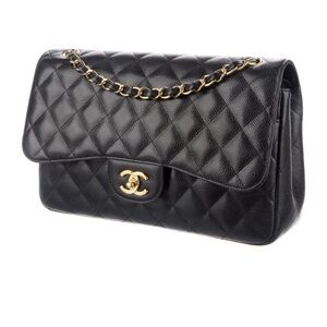 Chanel Jumbo Black Caviar Leather Excellent Condition